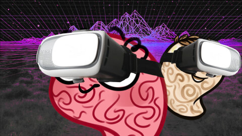 Jar brain and History Brain in futuristic 90s VR