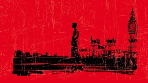 Red London silhouette 28 Days Later backdrop