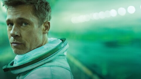 Spaceman Brad Pitt on an artful soft green background