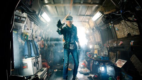 Kid in VR in a messy trailer, Ready Player One movie backdrop