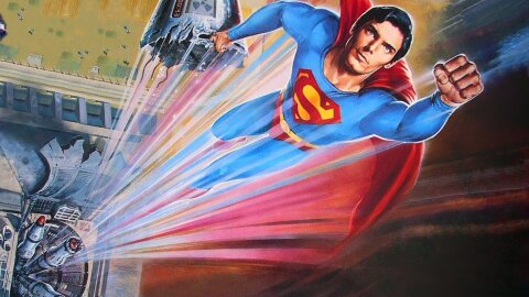 Superman zooming with a nuclear missile