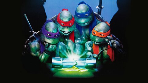 Ninja turtles standing worriedly around a broken vial of toxic ooze