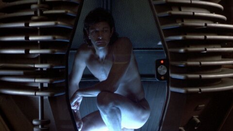 Sexy naked Goldblum in a transporter pod thing