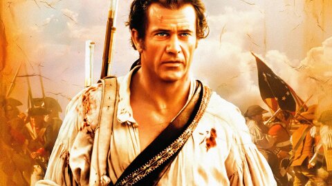 Mel Gibson as a dramatic colonial-era hero, The Patriot movie backdrop