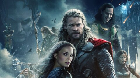 Piles of people and heads with Thor and Natalie Portman in front