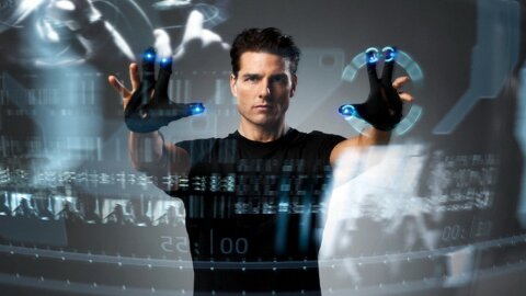 Tom Cruise using a gestural interface Minority Report backdrop