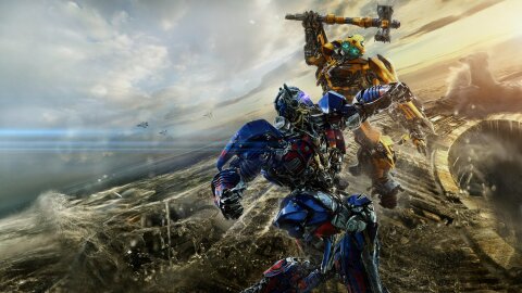Giant robots fighting Transformers The Last Knight backdrop