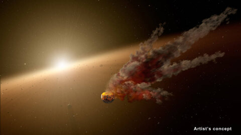 Artist's conception of a collision around the star NGC 2547-ID8